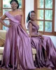 Sexy Lilac Prom Dresses One Shoulder Pearls Guests Dresses High Split Formal Maid of Honor Dresses Plus Sizes Party Evening Gowns