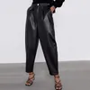 ZOEPO Faux Leather High Waisted Pants Women Fashion Loose PU Leather Trousers Women Elegant Pockets Pants Female Ladies JP