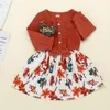 Baby Mädchen Kleidung Kleider Kinder Denim Floral Prinzessin Kleider Cartoon Gedruckt Baumwolle Leinen Kleid Rüschen Langarm Runde Kragen Kleid C6830