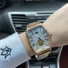 Fashion Good Quality Brand Watches Men's Tonneau Style Mekanisk Rostfritt Stålband Armbandsur Muller FM03