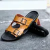 Newest Genuine Leather Slippers Mens Flat Sandals Women Shoes Double Buckle Famous Brand Arizona Summer Beach Flip Flops high Quality
