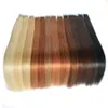 NYHET 100G 40PCS Naturlig Black Brown Blond Remy Tape In Human Hair Extensions Tape I Extension