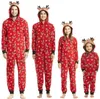 Matching famille Noël Pyjama Romper Jumpsuit Femmes Hommes Enfants Bébé Rouge Imprimer Noël vêtements de nuit à capuchon Tenues Zipper