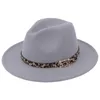 Mode large bord Fedora chapeaux imprimé léopard ceinture décorer laine feutre Fedoras chapeau casquettes hommes femmes Jazz Panama casquette Trilby Sombrero3527744