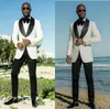 Nowy kremowy i czarny mężczyźni garnitury Blazer Garnitury ślubne Slim Fit 2 sztuki Groom Tuxedos Best Mens Prom Garnitury (Kurtka + Spodnie) Wykonane