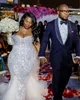 Robes de mariée sirène 2019 modeste, plus la taille de l'épaule trompette robes de mariée balayage train tulle dentelle robe de mariée africaine sur mesure