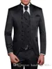 Nouveaux smokings de marié noir brillant à la mode col montant garçons d'honneur meilleur homme costumes de mariage pour hommes (veste + pantalon + gilet + cravate) D: 202