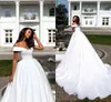 Robe de mariée en satin uni simple et élégante, style Boho, épaules dénudées, dos nu, traîne de balayage, ligne A, grande taille, Robe de mariée