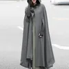 2022 Höstkappa Huvkappa Kvinnor Vintage Gotisk Cape Poncho Medeltida viktoriansk Varm Long Open Stitch Jackor Plus Size