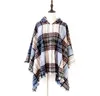 Plaid Poncho Tassel Hooded Shawl Scarf Vintage Mode Wraps Vinter Cape Grid Cardigan Cloak Coat Sweater Girls Stick Tartan Scarves B6896