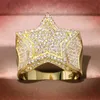 Hip Hop Vintage Moda Biżuteria 925 Sterling Silvergold Wypełnij Pave White Sapphire CZ Diament Party Pięć Star Kobiety Mężczyźni Band Ring