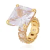 Storlek 7-11 Män Kvinnor Ringar Guld Silverfärger Iced Out Big Square CZ Diamant Ring Hot Gift för vän