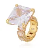 Size 7-11 Men Women Rings Gold Silver Colors Iced Out Big Square CZ Diamond Ring Hot Gift for Friend