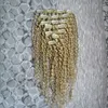 Blonde Kinky Curly Clip In Human Hair Extensions Brazilian Remy Hair 100% Human Hair 7 Pieces/Set 100g Clip Ins