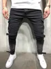 Mens Jeans Desingner Distressed Zipper Hole Denim Pants Autumn Large Pockets Casual Slim Beam Mouth Pants