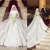 Sukienki muzułmańskie z katedralnym pociągiem klejnot klejnot szyi koronkowa suknia ślubna suknie ślubne długie rękawy białe suknie ślubne plus rozmiar