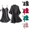 Kvinnors Sleepwear Sommar Satin Silk Pyjamas Sexiga Kvinnor Solid Färger Spaghetti Strap Nightdress Underkläder Robes Set Underkläder Nightwear # G31