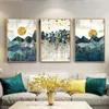 3 pièces nordique abstrait géométrique montagne paysage mur Art toile peinture soleil doré Art affiche impression mur photo pour salon