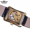 Gagnant 2017 Rétro Casual Série Rectangle Cadran Conception Motif Doré Creux Squelette Montre Hommes Montre Top Marque De Luxe Mécanique318j