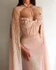 Ny elegant saudiarabien sjöjungfrun kvällsklänning med cape mode sequined spaghetti blush rosa 2020 prom klänningar arabiska formella klänningar