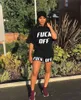 Sommarkläder Kvinnor Shorts Two Piece Set Letter Outfits Solid Color Loose T-Shirt+Shorts Casual Tracksuit Black Sportswear 2854