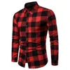 Plaid skjorta 2020 Ny Autumn Winter Flanell Red Checkered Shirt Men skjortor Långärmad kemis Homme Cotton Man Check Shirts