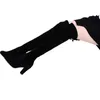 여성 부츠 가짜 스웨이드 무릎 부츠 레이스 위로 섹시한 하이힐 신발 여성 여성 슬림 허벅지 Botas