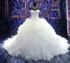 2019 luxe kralen kristal bruids bruiloft baljurken sweetheart corset organza ruches kathedraal prinses toga trouwjurken gratis schip