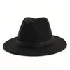 Unisex Mężczyźni Kobiety Outback Wełny Filt Gangster Trilby Fedory Kapelusze z skórzanym pasem Band Decor Wide Brim Jazz Godfather Cap Sunhat