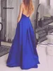 Мода спагетти ремни A-Line Backbloe Long Prom Tresses Royal Blue вечернее формальное платье Vestidos de Festa