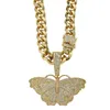 Colar de grife moda 18in 12 mm Chain 18K Gold Copper Butterfly Colar Pingente Pingente Bling Zircon Hip Hop Colar1300198