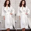 Mulheres Senhoras Sexy Long Silk Kimono Vestido Vestão de Banho Nightgowns Sleepshirts Nightdress Algodão Branco Branco 3952548