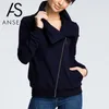 Women's Hoodies & Sweatshirts Women Turtleneck Sweatshirt Warm Fleeces Diagonal Zipper Long Sleeves Coat Asymmetrical 2021 Autumn Pullovers