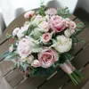 새로운 블러쉬 핑크 신부 지주 브로치 꽃다발 2020 로즈 저렴한 실크 웨딩 장식 인공 신부 들러리 신부 들러리 꽃다발 MARIAGE