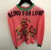 ファッションエンドダークピンクブラインドのための愛プルオーバー女性ブランド同じスタイルビーズクリスタル編み物女性のセーター滑走路スタイルのセーター110132