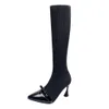 Hot Sale- Women's knee high boots Fashion Butterfly Knot Long Tube Boots Pointed Toe High Heels Sock women chaussures