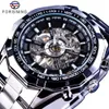 Forsining Watch Bracelet Set Combination Silver Stainless Steel Men's Skeleton Transparent Mechanical Male Wrist Watches Cl184l