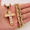 Groothandel-herenketenjongens Gesneden goud Zilver Zwart Toon Cross Rvs Hanger Ketting Clear Rhinestones DLKPM86