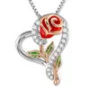 6Pcs /lots Love heart Rose With Rhinestone Pendant Couple necklace Valentine's Day Engagement party Jewelry gift