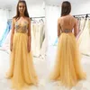Altın Prom Seksi Elbiseler Spagetti Kayışları Nakış Dantel Aplike Tül Zemin Uzunluğu Korse Artı Boyutu Akşam Partisi Resmi Gowns