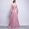 2019 Zarif Dantel Nedime Elbiseleri Bareau Düğün Konuk Elbise Dantel Up Sırt Nedime Elbise Resmi Hizmetçi Onur Elbisesi