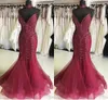 Beading Crystal Bling Mermaid V-neck Backless Dresses Wear Formal Evening Party Gowns Vestidos De Festi