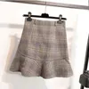 Skirts 2021 Plaid Woolen Skirt Ruffled Bag Hip FemaleHigh Waist Natural A-Line Casual1