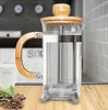 Stainless Steel Coffee Pot with Bamboo Lid and Handle French Press Portable Tea Glass Kettles Tea filter GGA2630