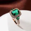 Moda Orijinal Avusturya Kristal Lüks Klasik Dikdörtgen Yeşil Taş Yüzük Kare Kırmızı CZ 4 Prong Vintage Kadın Mücevherleri T1906292614