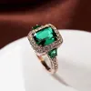 Fashion authentique Austria Crystal Luxury Classic Rectangle Green Stone Ring Square Red CZ 4 Prong Vintage Women Jewelry T1906292614