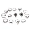 Mode Charms 11 stks / Set Band Joint Ring Sets Lotus Sunflower Vintage Tin Legering Persoonlijkheid Designer Dames Liefde Ring Sieraden Accessoires