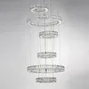 Luxury Modern LED Crystal Chandeliers Long Indoor Staircase Crystal Lighting 6 Rings Round Ceiling Light Fixtures