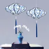 New Chinese chandelier lighting antique blue and white porcelain sheepskin fabric hot pot restaurant tea house tea room Chinese style