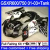 + Schwarzer Westlichttank für Suzuki GSXR 600 750 GSXR-750 GSXR600 2001 2002 2003 294HM.45 GSX R750 R600 K1 GSX-R600 GSXR750 01 02 03 Verkleidung